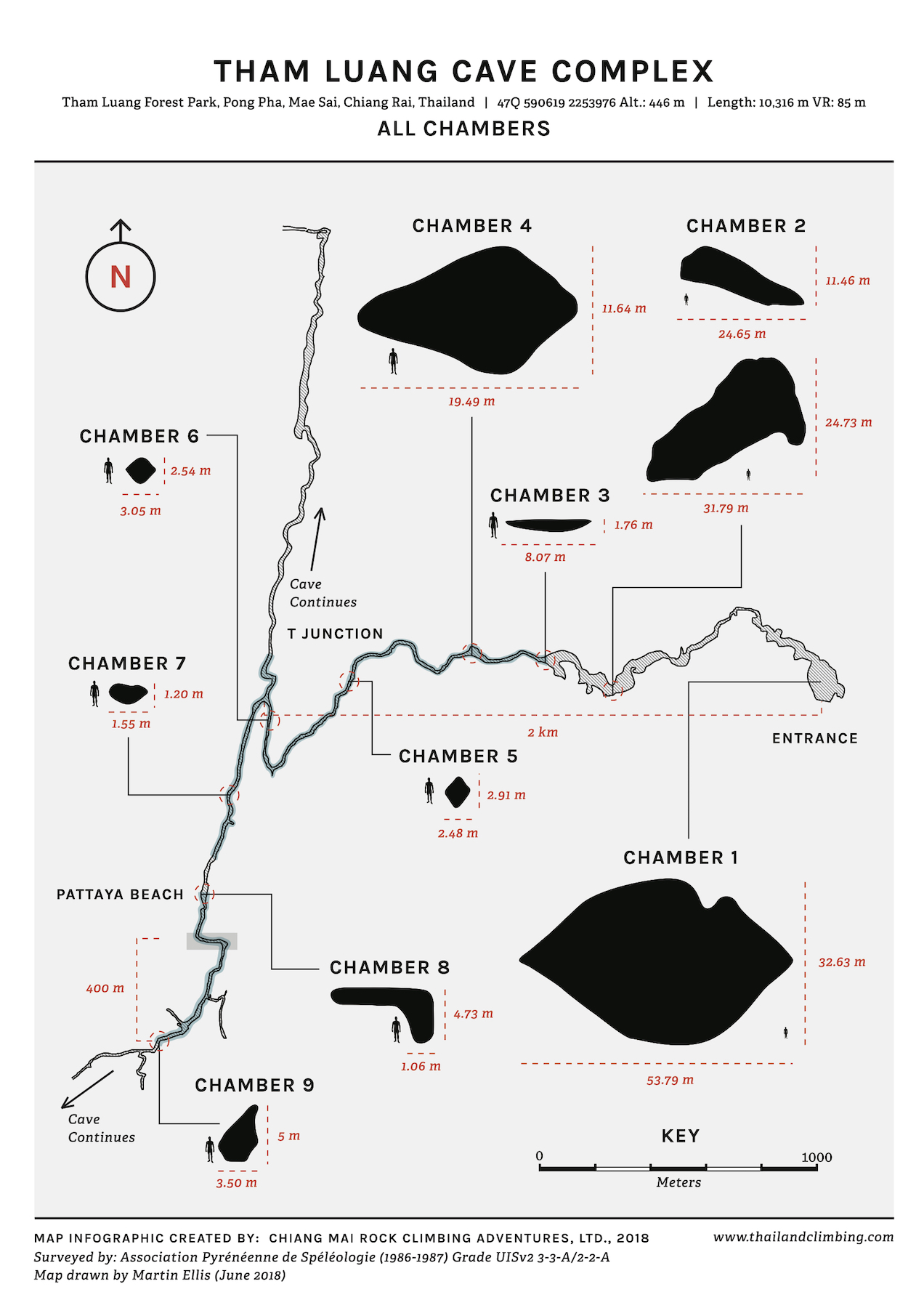Tham Luang Cave - All Chambers Map - 2018-07-14